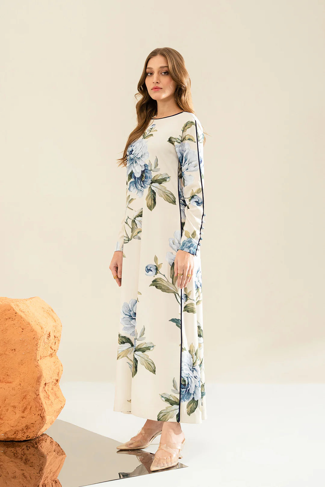 LULUSAR - 3PC PRINTED SHIRT WITH PATCHES AND CHIFFON DUPATA AND TROUSER - RB11179