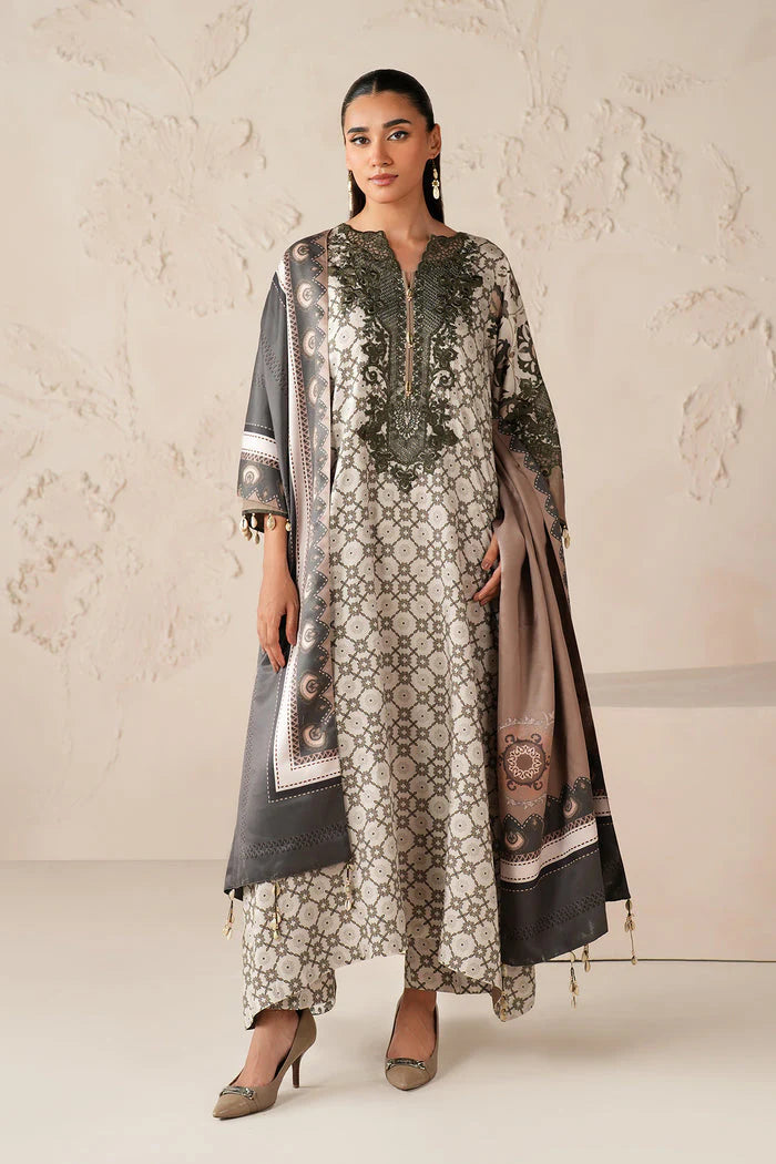BAROQUE - 3PC PRINTED SHIRT WITH PATCHES AND CHIFFON DUPATA AND TROUSER - RB11180