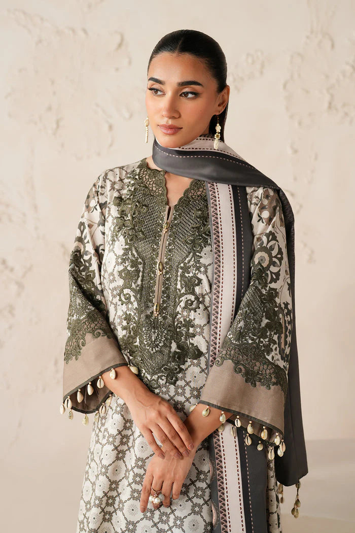 BAROQUE - 3PC PRINTED SHIRT WITH PATCHES AND CHIFFON DUPATA AND TROUSER - RB11180