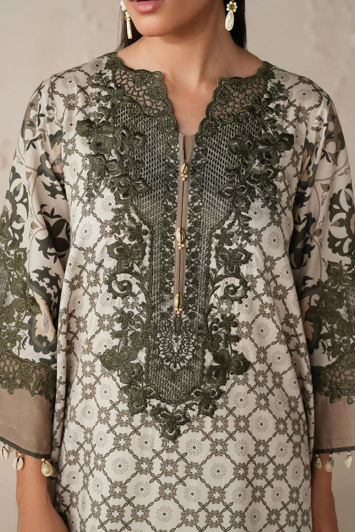 BAROQUE - 3PC PRINTED SHIRT WITH PATCHES AND CHIFFON DUPATA AND TROUSER - RB11180