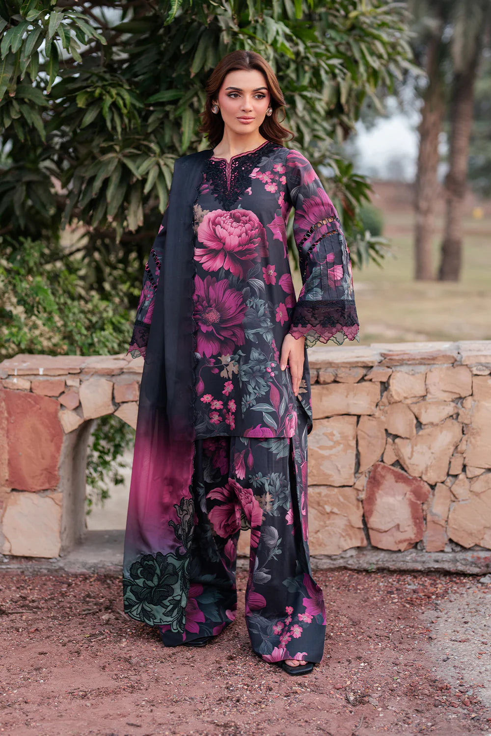 IZNIK - 3PC PRINTED SHIRT WITH PATCHES AND CHIFFON DUPATA AND TROUSER - RB11181