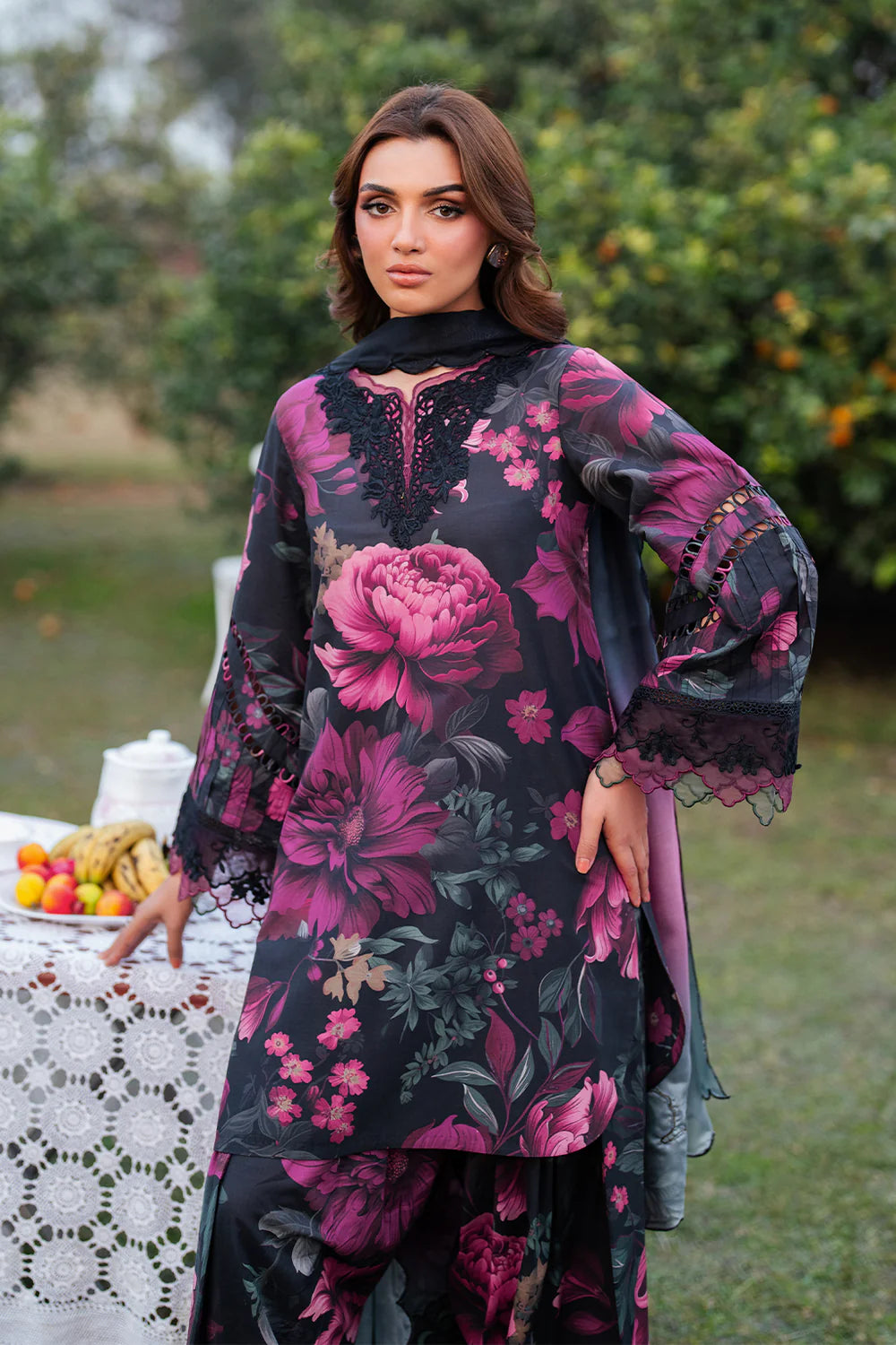 IZNIK - 3PC PRINTED SHIRT WITH PATCHES AND CHIFFON DUPATA AND TROUSER - RB11181