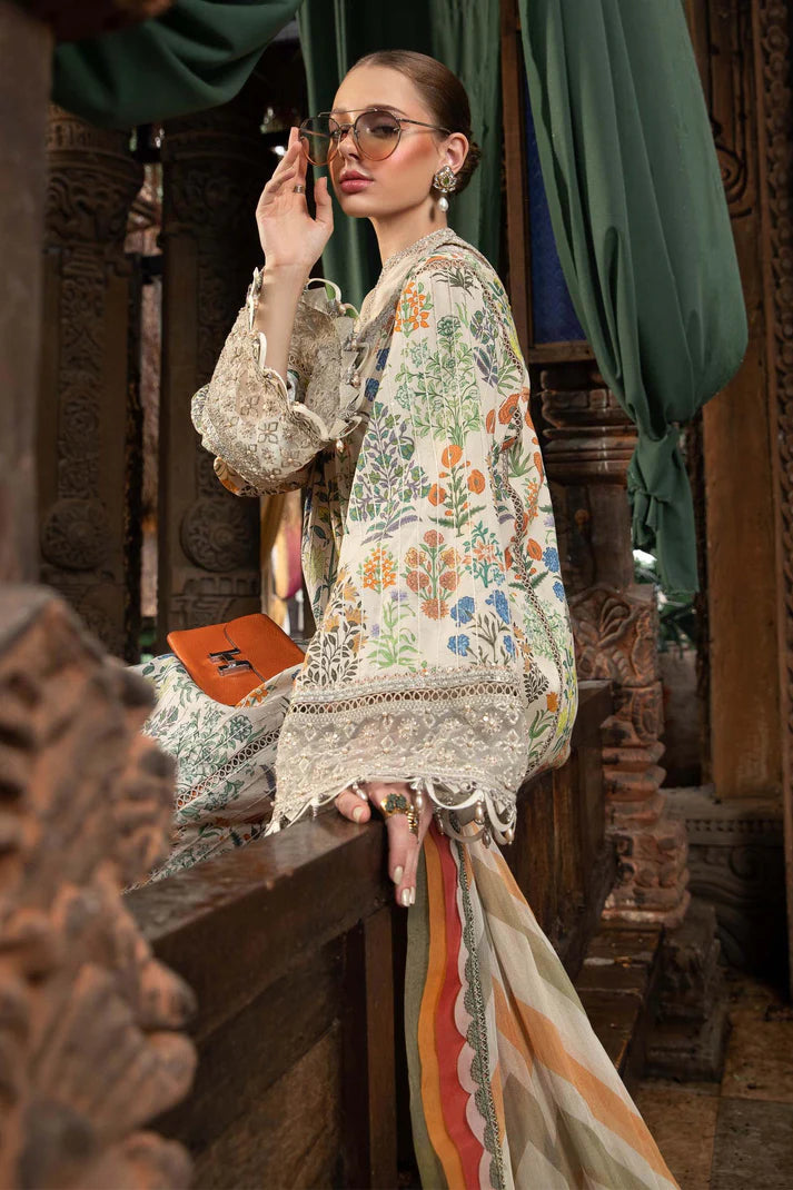 MARIA B - 3PC PRINTED SHIRT WITH PATCHES AND CHIFFON DUPATA AND TROUSER - RB11182