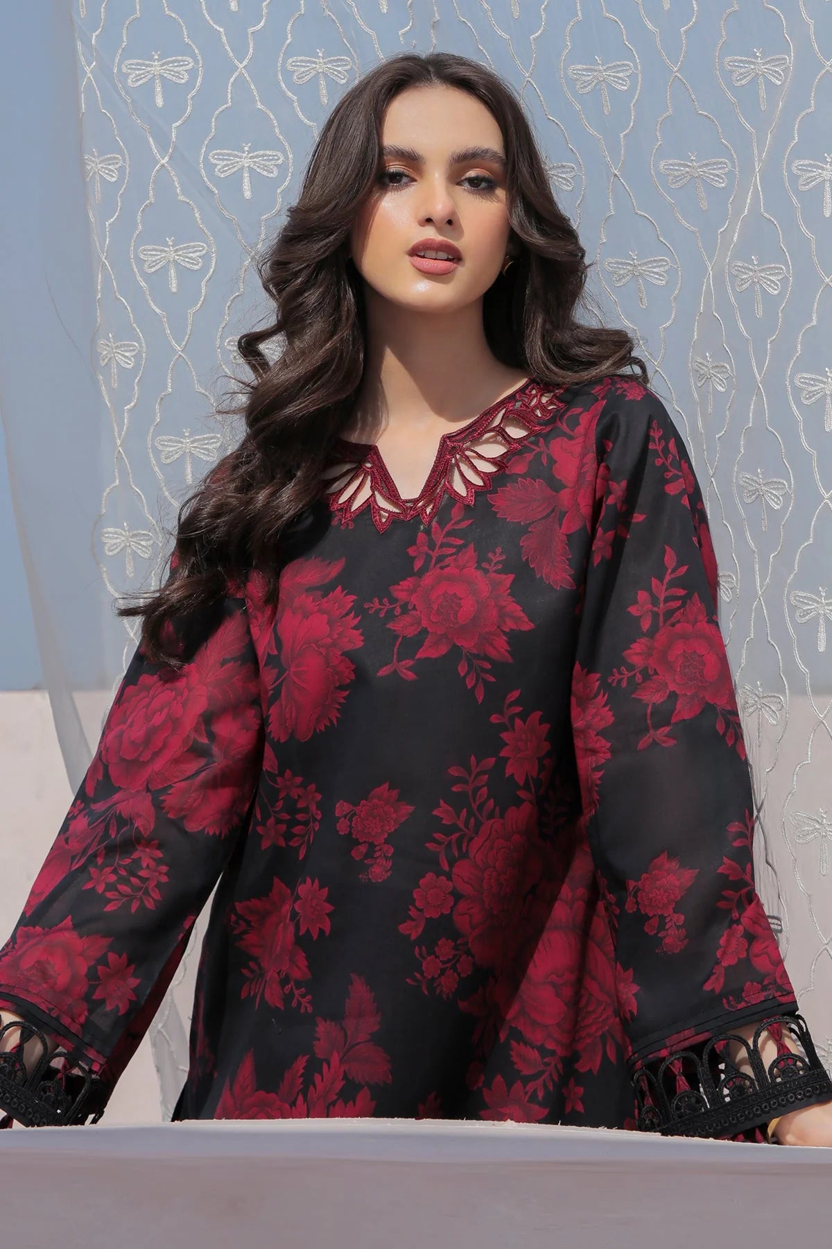 BAROQUE - 3PC PRINTED SHIRT WITH PATCHES AND CHIFFON DUPATA AND TROUSER - RB11183