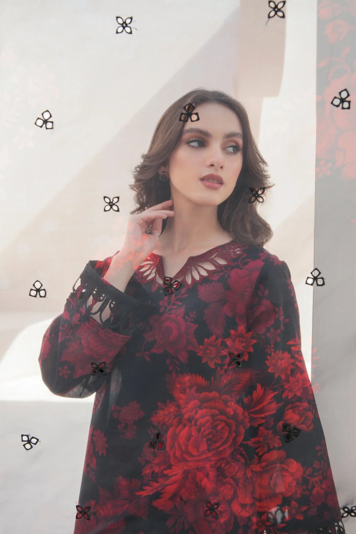 BAROQUE - 3PC PRINTED SHIRT WITH PATCHES AND CHIFFON DUPATA AND TROUSER - RB11183