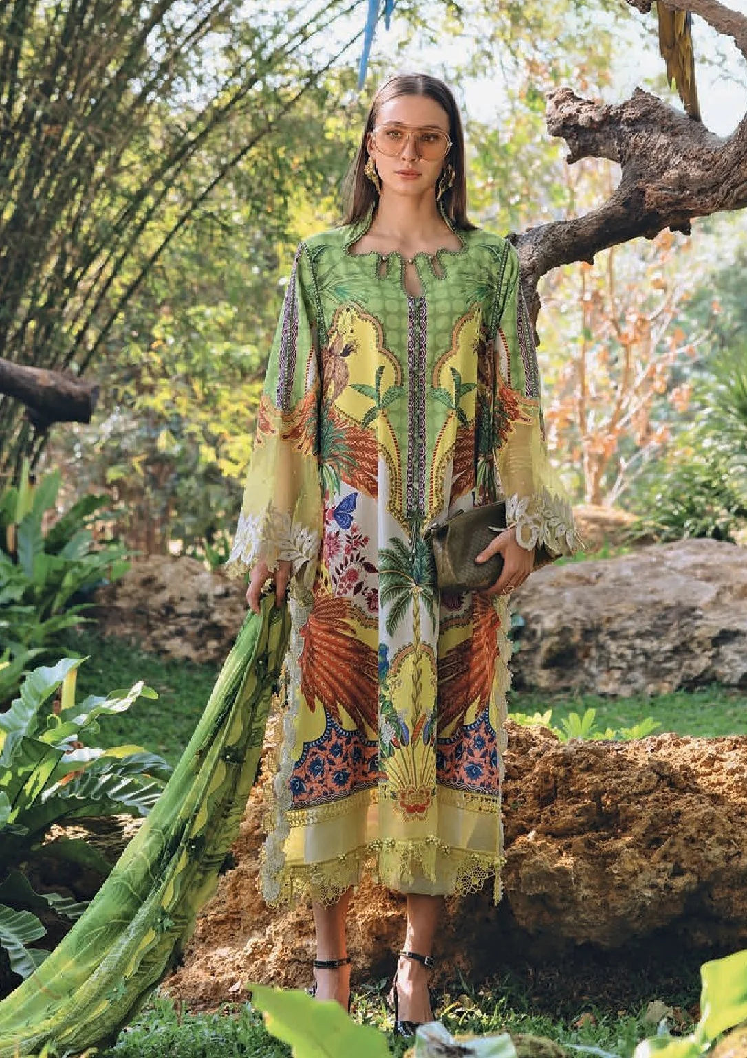 MARIA B - 3PC PRINTED SHIRT WITH PATCHES AND CHIFFON DUPATA AND TROUSER - RB11185