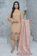 BAKHIYA - 3PC DHANAK EMBROIDERED LASER CUTTING SHIRT WITH PASHMINA SHAWL AND TROUSER - RB11110