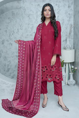 BAKHIYA - 3PC DHANAK EMBROIDERED LASER CUTTING SHIRT WITH PASHMINA SHAWL AND TROUSER - RB11111